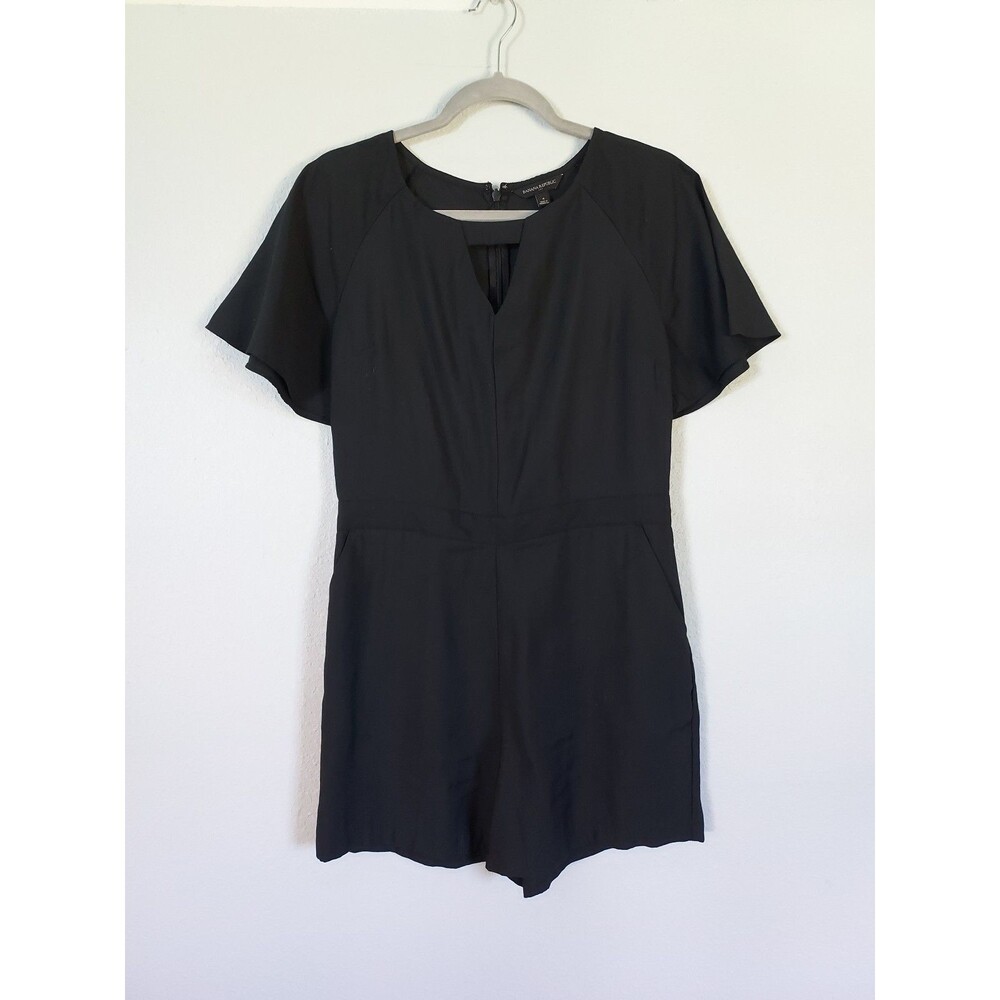 Banana Republic Black Romper Shorts Womens Size 4 Keyhole Short Sleeve Back Zip